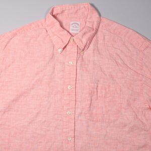 Brooks Brothers Men XL Long Sleeve Button Down Shirt Irish Linen Salmon